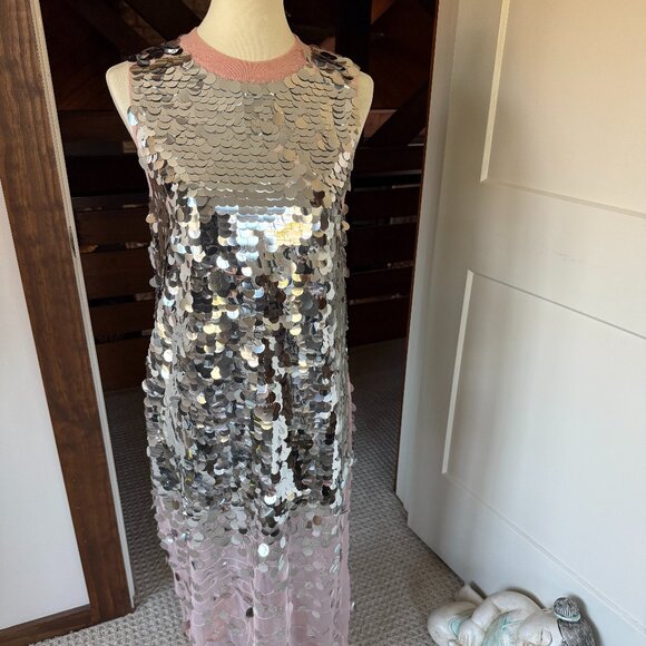 Zara Dresses & Skirts - ZARA Silver Sequin Maxi Dress with Blush Pink Hem | Size M